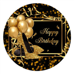 Aperturee Gold Glitter Heels And Balloons Round Birthday Backdrop