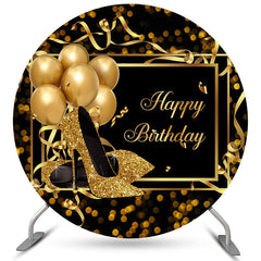 Aperturee Gold Glitter Heels And Balloons Round Birthday Backdrop