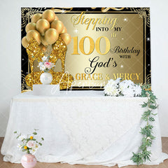 Aperturee - Gold Glitter Heels Stepping into 100th Birthday Backdrop