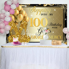 Aperturee - Gold Glitter Heels Stepping into 100th Birthday Backdrop