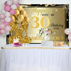 Aperturee - Gold Glitter Heels Stepping into 30th Birthday Backdrop