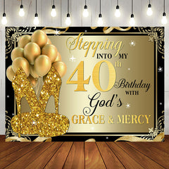 Aperturee - Gold Glitter Heels Stepping into 40th Birthday Backdrop