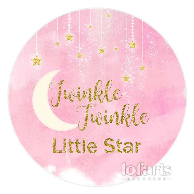 Aperturee Gold Glitter Little Star Pink Baby Shower Round Backdrop