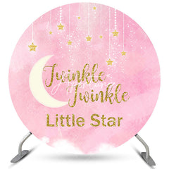 Aperturee Gold Glitter Little Star Pink Baby Shower Round Backdrop