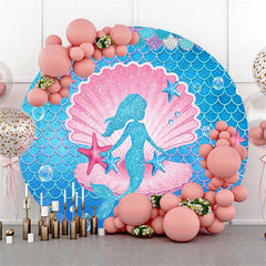 Aperturee Gold Glitter Mermaid Pink Shell Round Birthday Backdrop