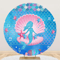 Aperturee Gold Glitter Mermaid Pink Shell Round Birthday Backdrop