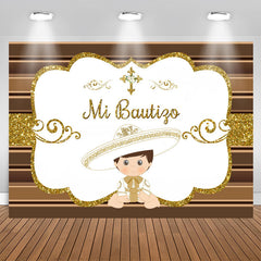 Aperturee - Gold Glitter Mi Bautizo White Baby Shower Backdrop