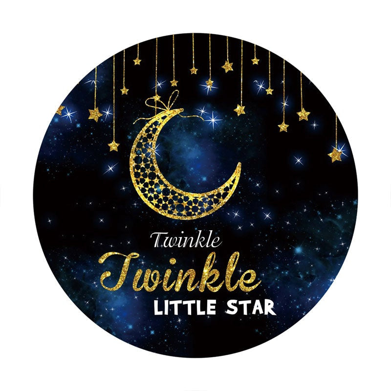 Aperturee - Gold Glitter Moon And Star Round Baby Shower Backdrop