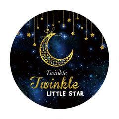 Aperturee - Gold Glitter Moon And Star Round Baby Shower Backdrop