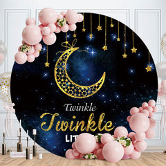 Aperturee - Gold Glitter Moon And Star Round Baby Shower Backdrop