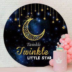 Aperturee - Gold Glitter Moon And Star Round Baby Shower Backdrop