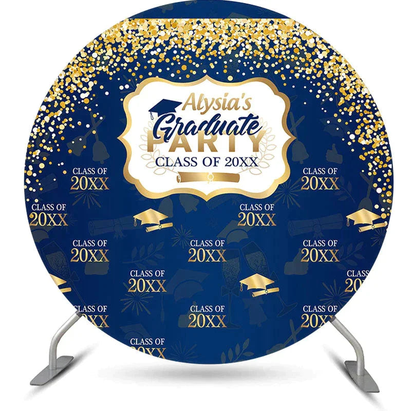 Aperturee Gold Glitter Navy Blue Round Graduation Party Backdrop