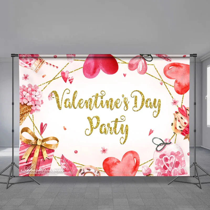 Aperturee - Gold Glitter Pink Love Valentines Day Party Backdrop