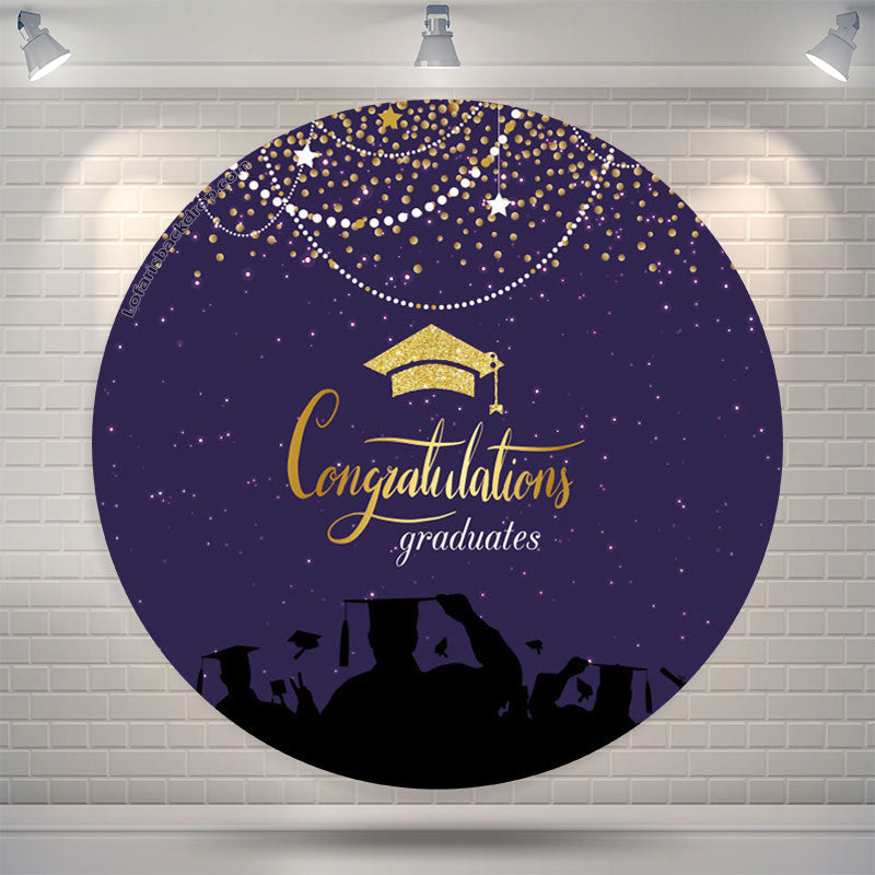 Aperturee Gold Glitter Purple Round Congrats Grad Backdrop