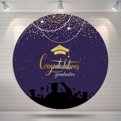 Aperturee Gold Glitter Purple Round Congrats Grad Backdrop