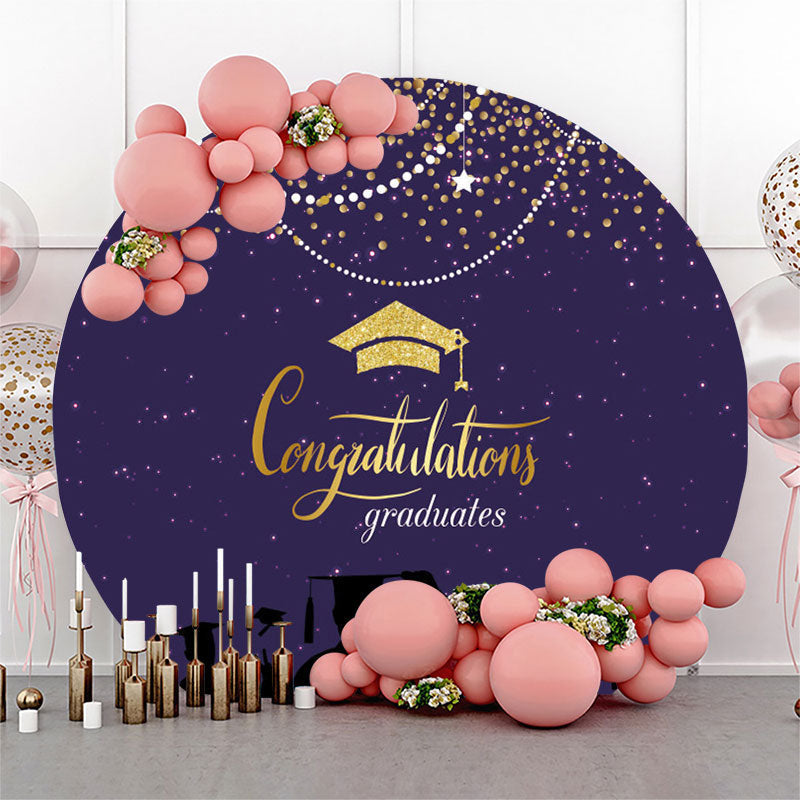 Aperturee Gold Glitter Purple Round Congrats Grad Backdrop