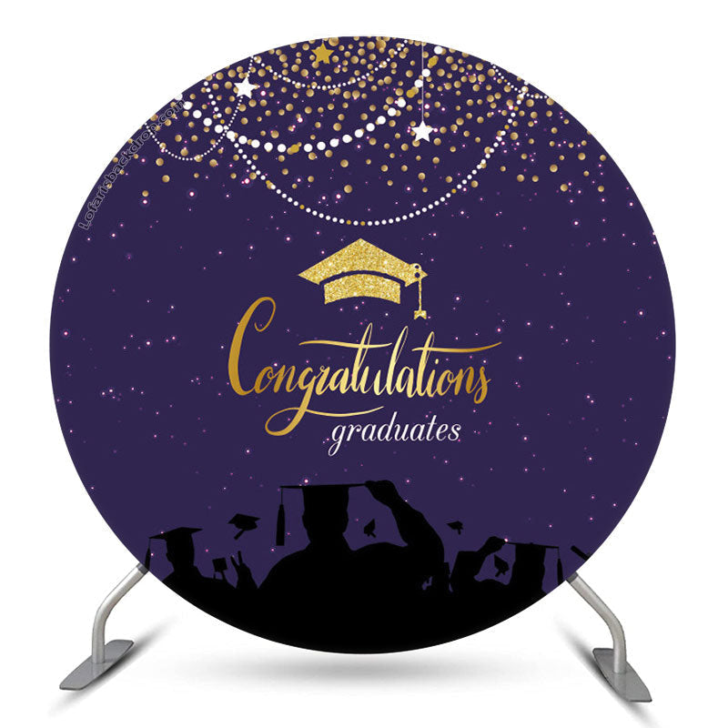 Aperturee Gold Glitter Purple Round Congrats Grad Backdrop