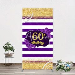 Aperturee - Gold Glitter Purple Stripe Arch 60th Birthday Backdrop