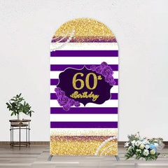 Aperturee - Gold Glitter Purple Stripe Arch 60th Birthday Backdrop