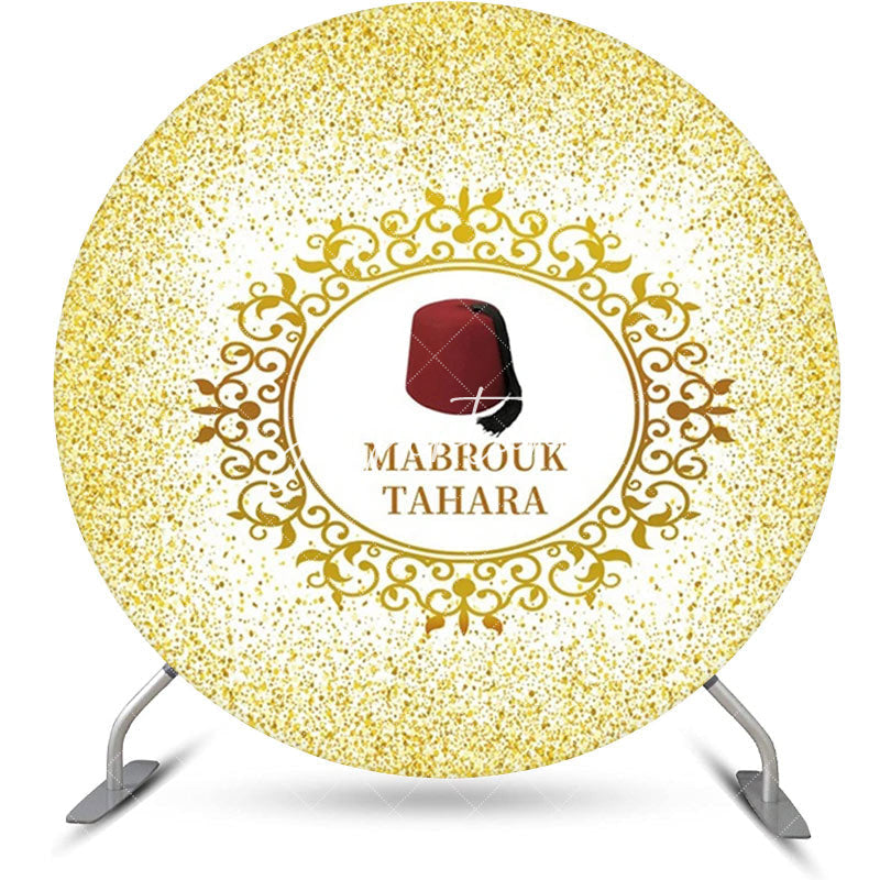 Aperturee - Gold Glitter Red Hat Mabrouk Tahara Round Backdrop