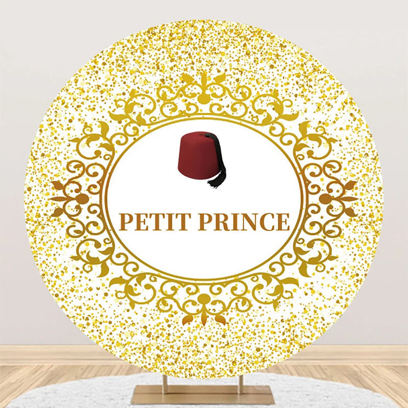 Aperturee - Gold Glitter Red Hat Petit Prince Round Backdrop