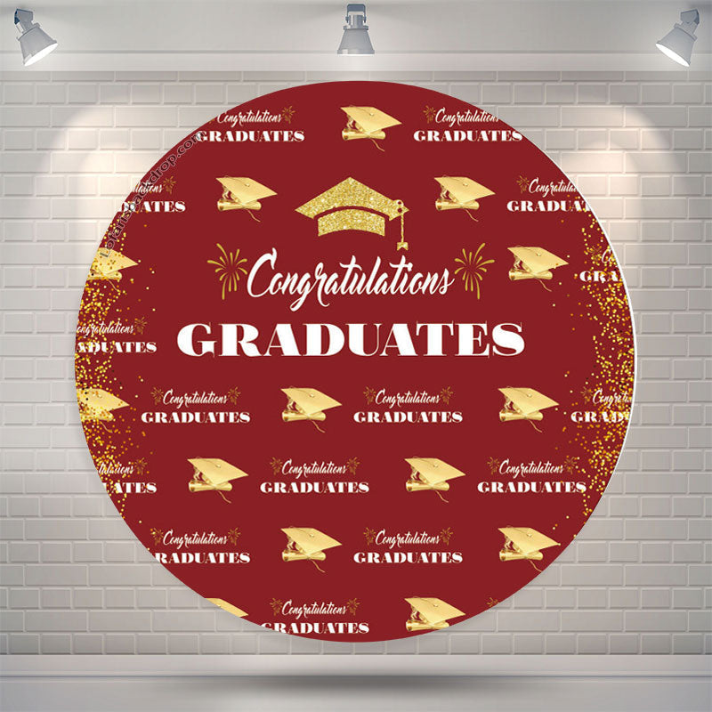 Aperturee Gold Glitter Red Round Graduation Backdrop Cover