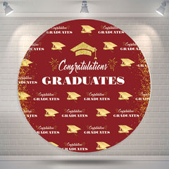 Aperturee Gold Glitter Red Round Graduation Backdrop Cover