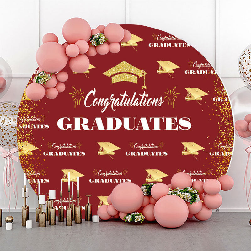 Aperturee Gold Glitter Red Round Graduation Backdrop Cover