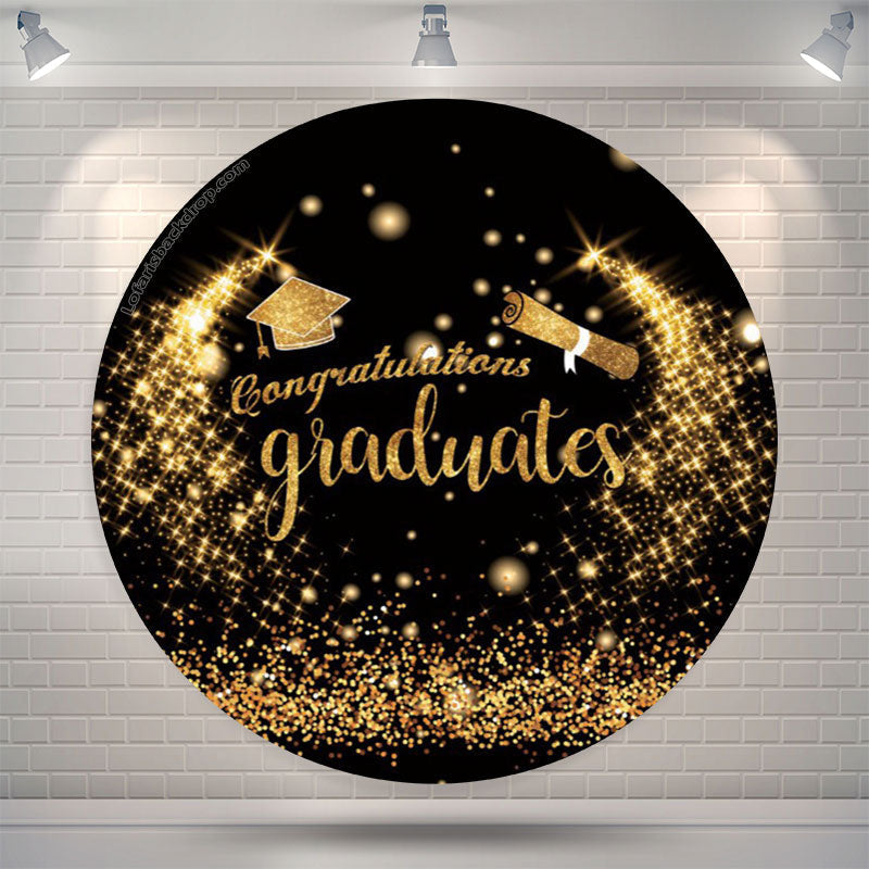 Aperturee Gold Glitter Round Congrats Grad Backdrop Cover