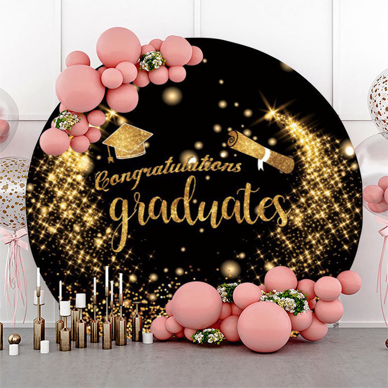 Aperturee Gold Glitter Round Congrats Grad Backdrop Cover