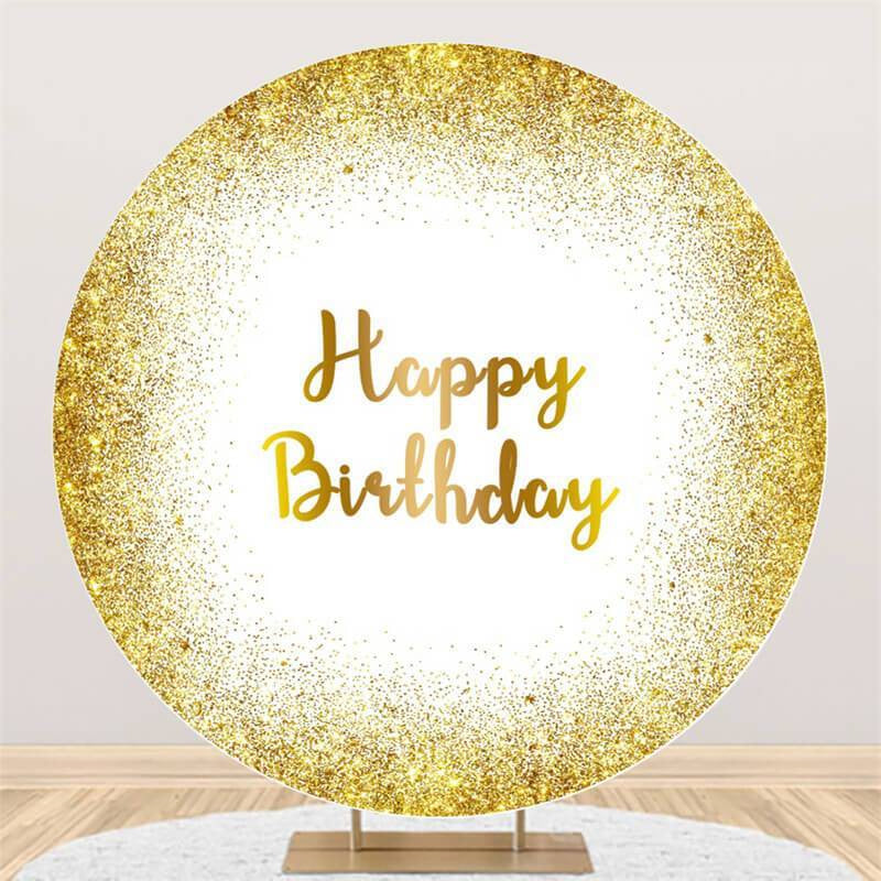 Aperturee Gold Glitter Round Happy Birthday Backdrop For Party