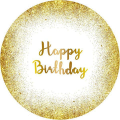 Aperturee Gold Glitter Round Happy Birthday Backdrop For Party