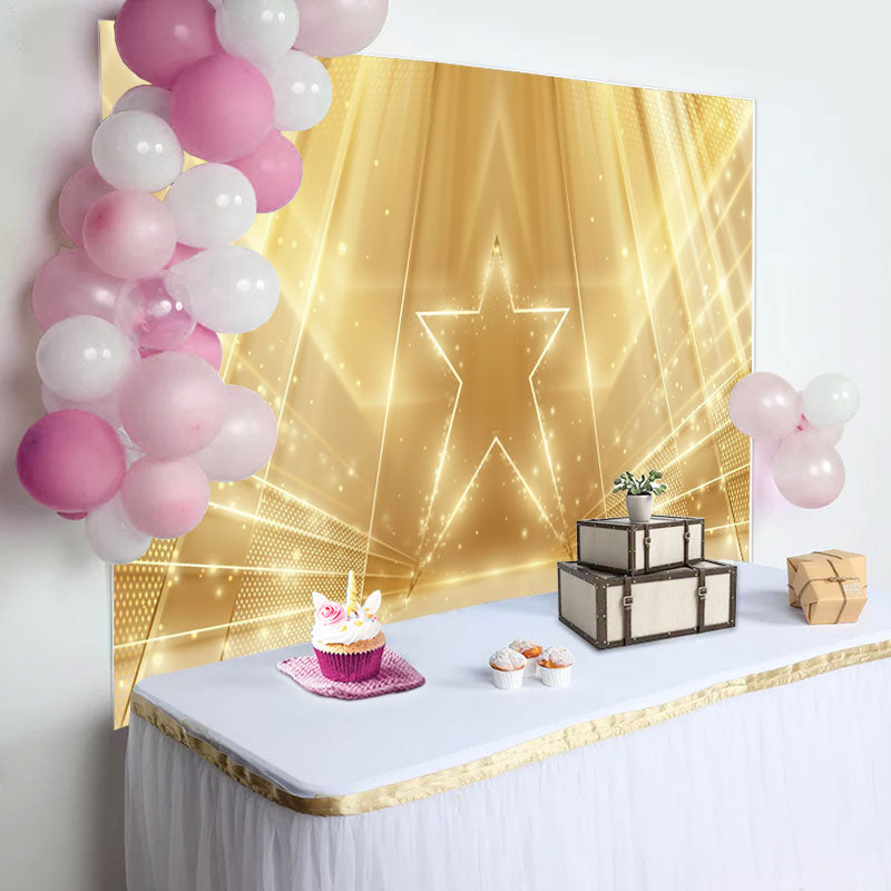 Aperturee - Gold Glitter Star Simple Backdrop for Birthday Party