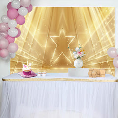 Aperturee - Gold Glitter Star Simple Backdrop for Birthday Party