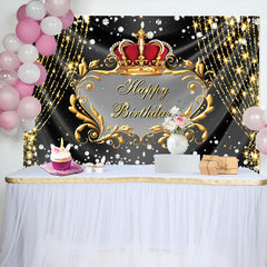 Aperturee - Gold Glitter String Crown Diamonds Birthday Backdrop