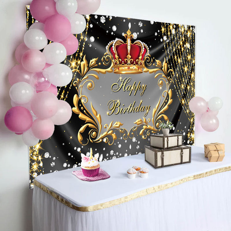 Aperturee - Gold Glitter String Crown Diamonds Birthday Backdrop