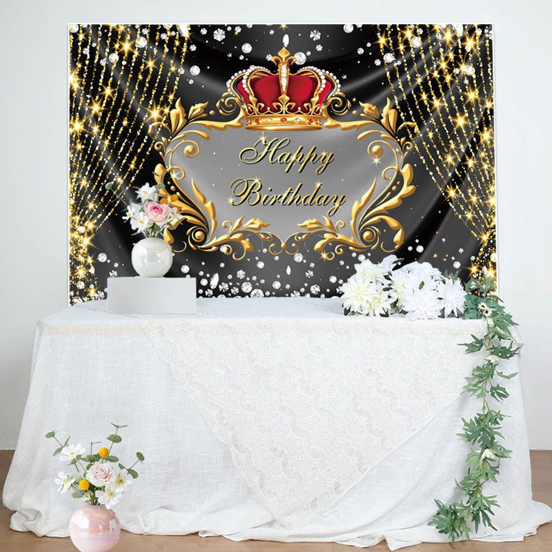 Aperturee - Gold Glitter String Crown Diamonds Birthday Backdrop