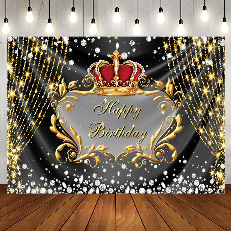 Aperturee - Gold Glitter String Crown Diamonds Birthday Backdrop