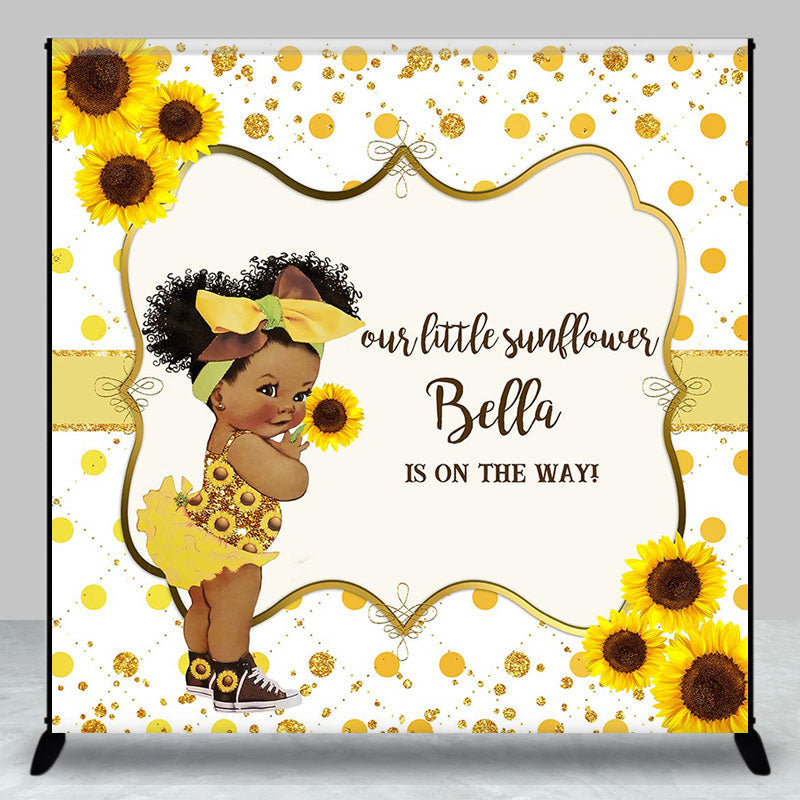 Aperturee - Gold Glitter Sunflower Custom Baby Shower Backdrop