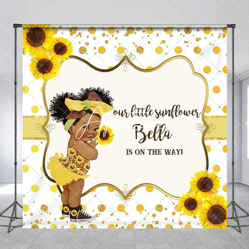 Aperturee - Gold Glitter Sunflower Custom Baby Shower Backdrop