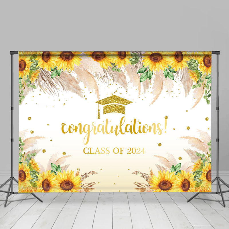 Aperturee - Gold Glitter Sunflowers 2024 Grad Photography Backdrop