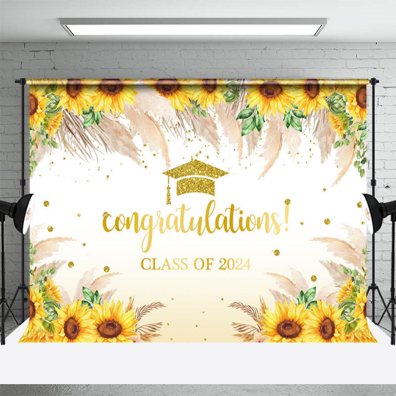 Aperturee - Gold Glitter Sunflowers 2024 Grad Photography Backdrop