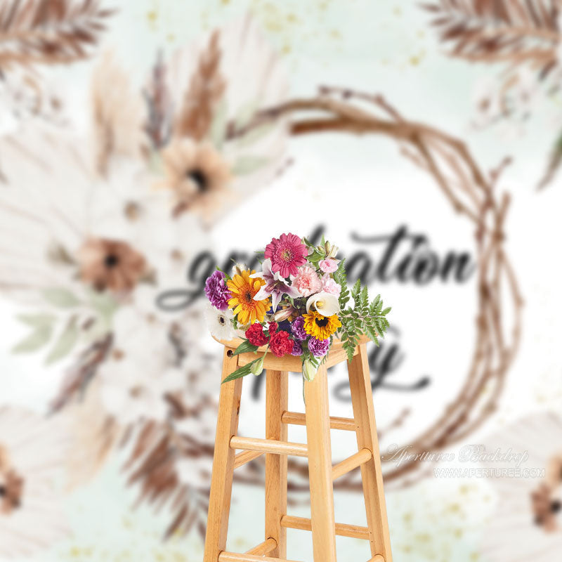 Aperturee - Gold Glitter White Floral Grad Photo Booth Backdrop