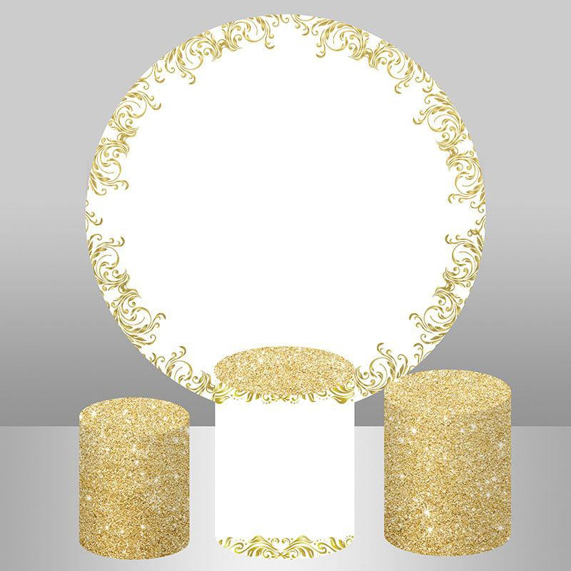 Aperturee Gold Glitter White Newborn Baby Shower Round Backdrop