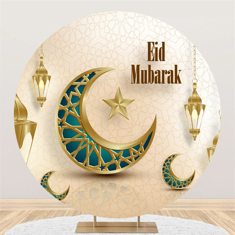 Aperturee - Gold Green Moon Lantern Round Eid Mubarak Backdrop