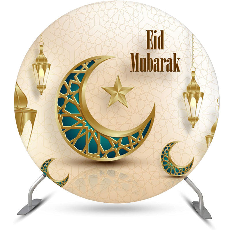 Aperturee - Gold Green Moon Lantern Round Eid Mubarak Backdrop