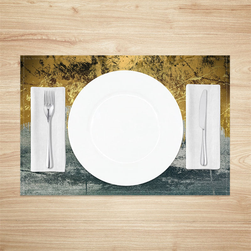 Aperturee - Gold Grey Abstract Fabric Dining Set Of 4 Placemats