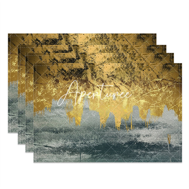 Aperturee - Gold Grey Abstract Fabric Dining Set Of 4 Placemats