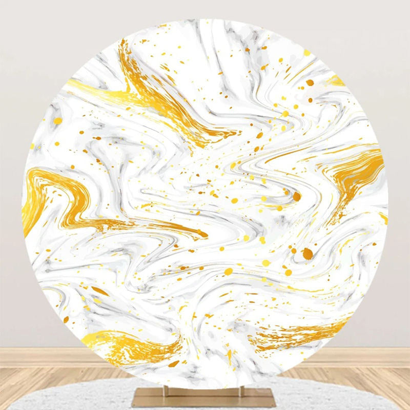 Aperturee - Gold Grey Abstract Marble Round Birthday Backdrop