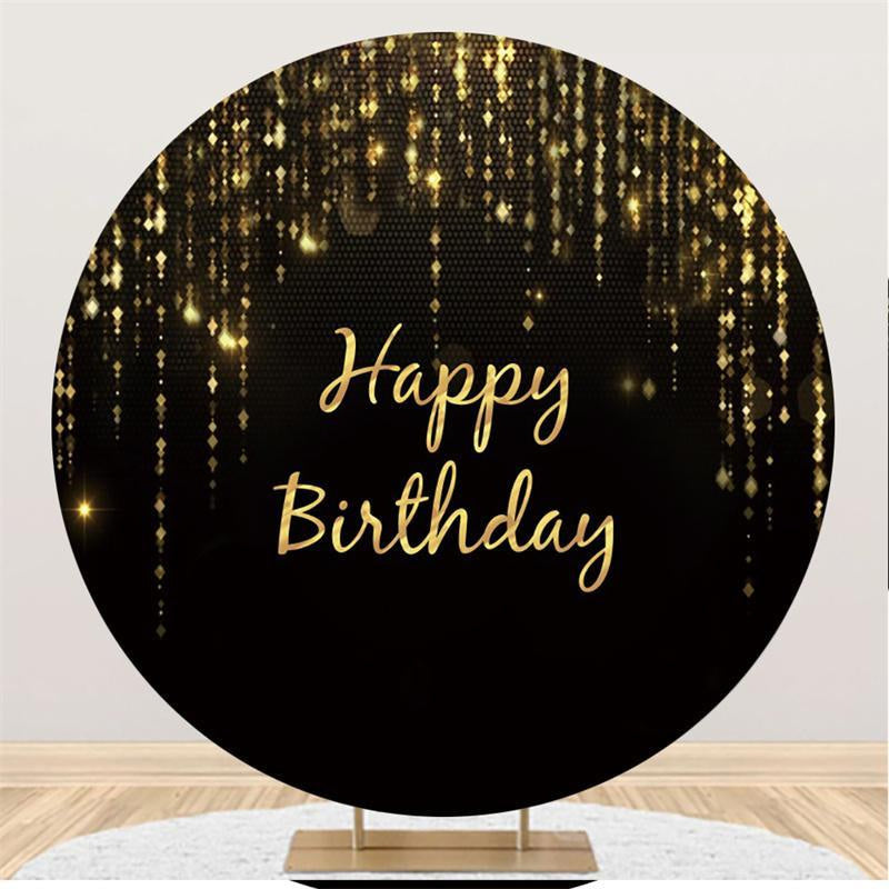 Aperturee Gold Happy Birthday With Simple Black Round Backdrop